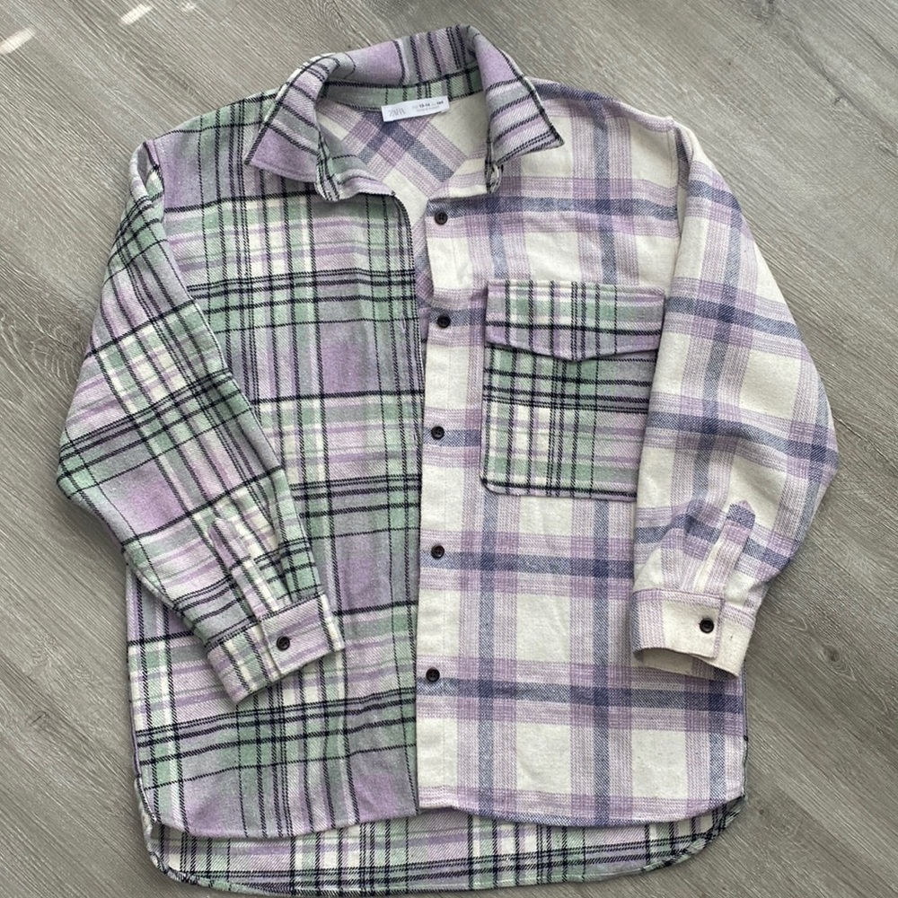 ZARA kids spring shacket, 13/14 year old, girls. Purple, green, ivory.